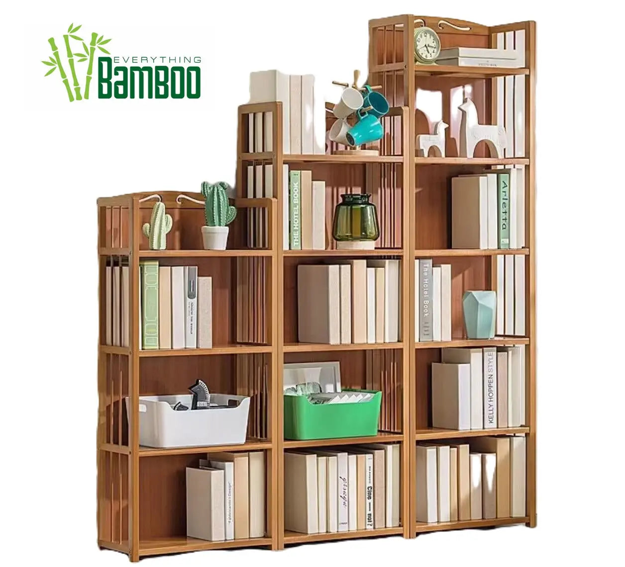 Bamboo Bookcase Bookshelf With Back Support Strong Solid Shelf Organiser Storage Home Office BBC06 everythingbamboo