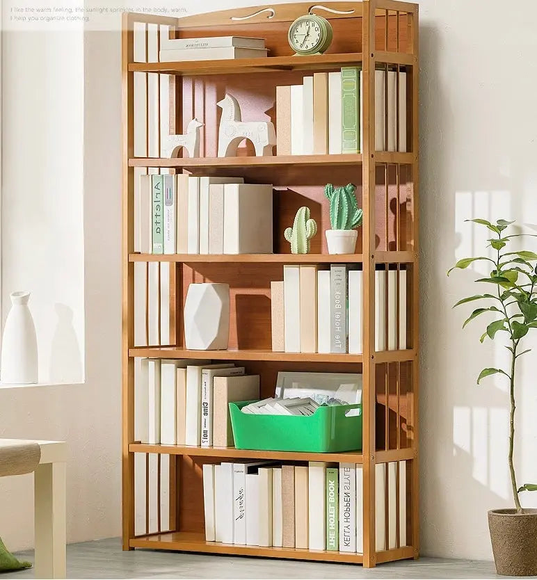 Bamboo Bookcase Bookshelf With Back Support Strong Solid Shelf Organiser Storage Home Office BBC06 everythingbamboo