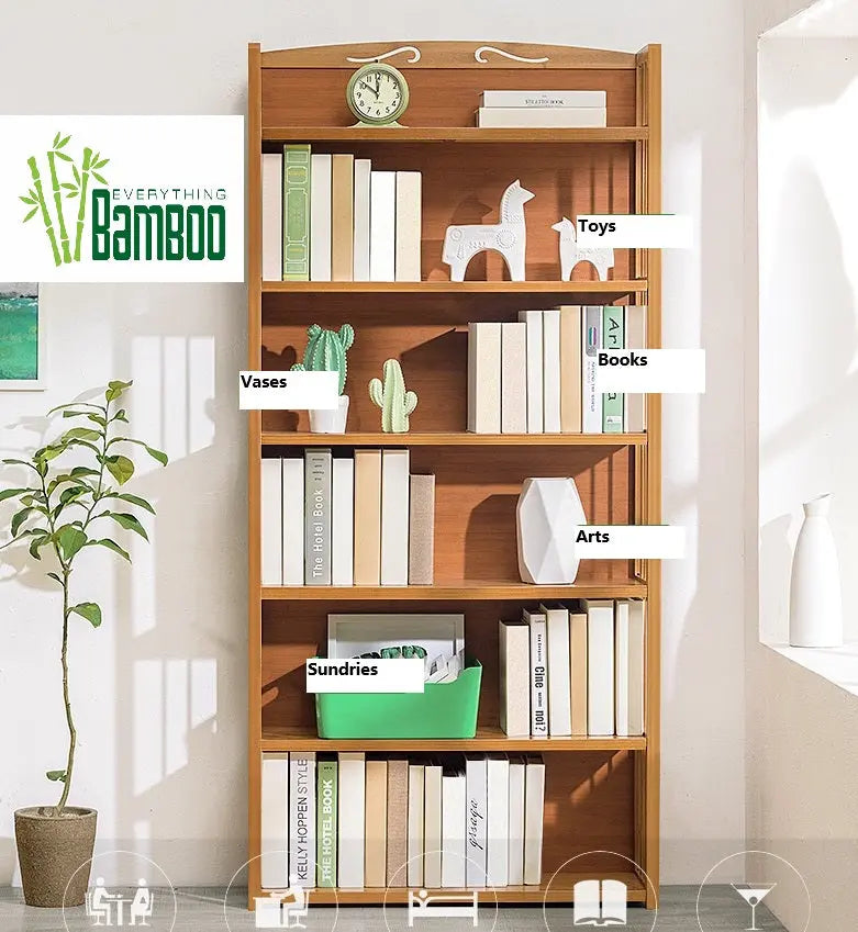 Bamboo Bookcase Bookshelf With Back Support Strong Solid Shelf Organiser Storage Home Office BBC06 everythingbamboo