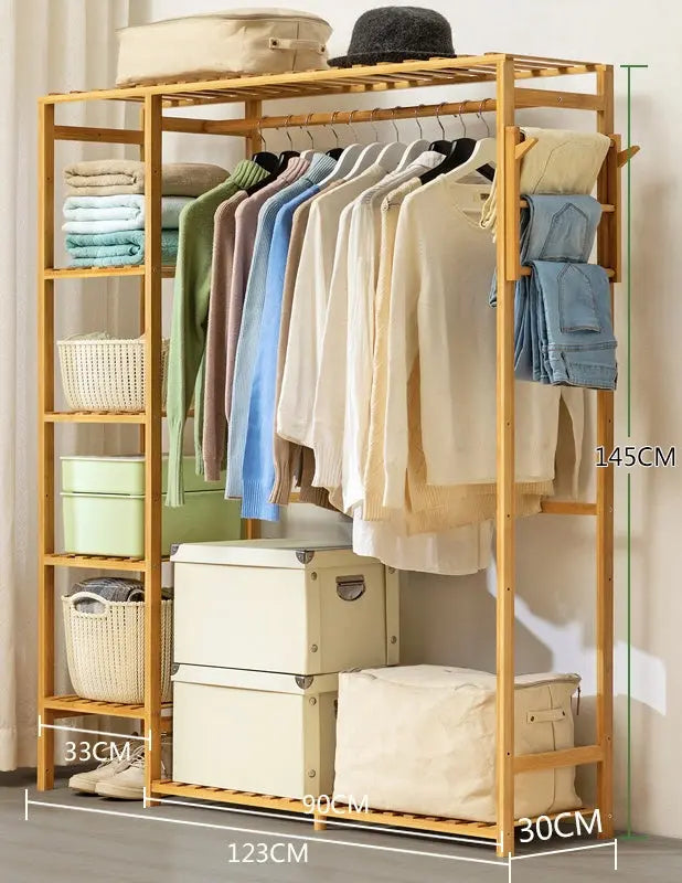 Bamboo Clothes Rack Garment Coat Hanger Stand Closet Multi Use Storage Shelf Organiser BCR01 everythingbamboo