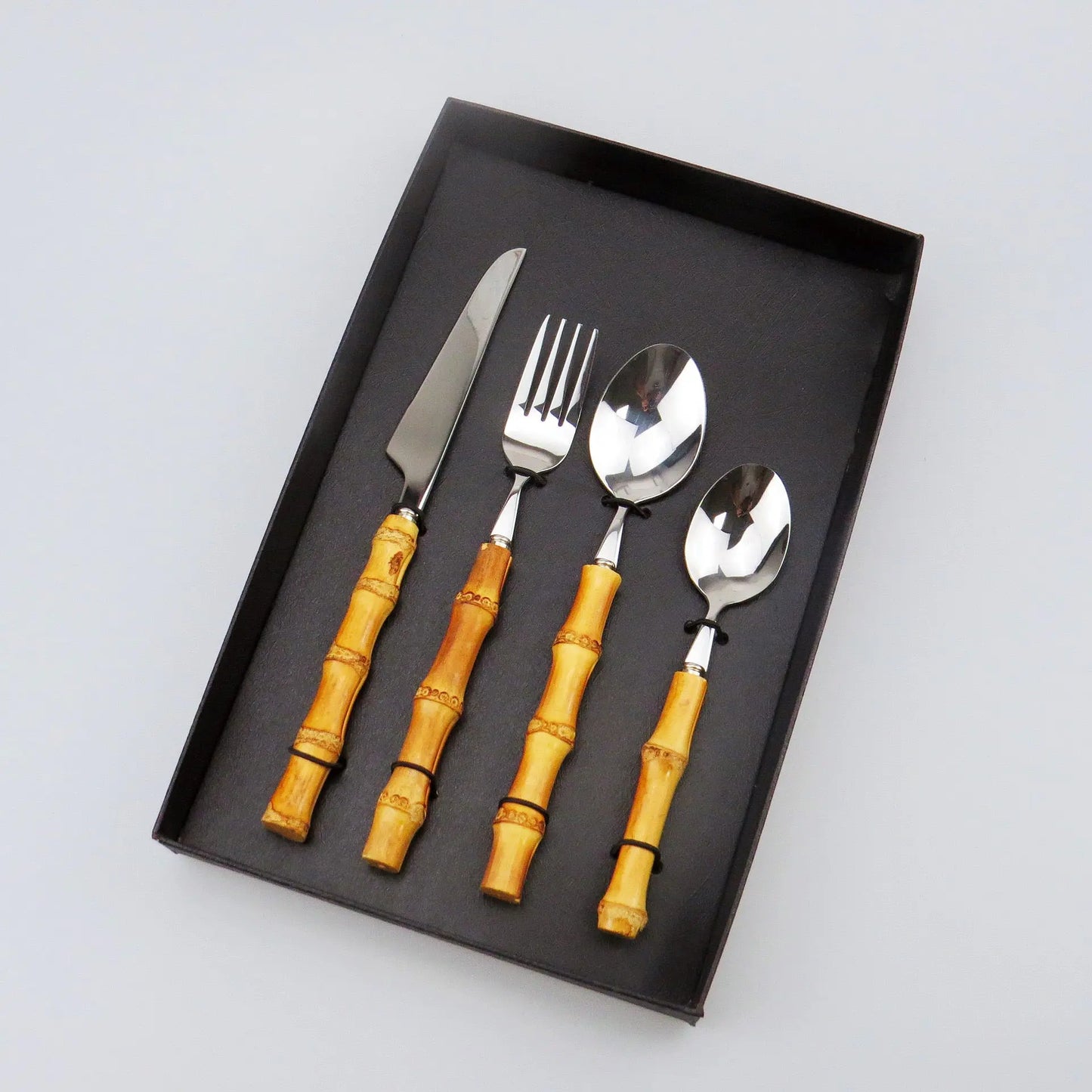 Premium Bamboo Handle Cutlery Fork Knife Spoon Set Dinnerware Utensils Gift BUT01 everythingbamboo