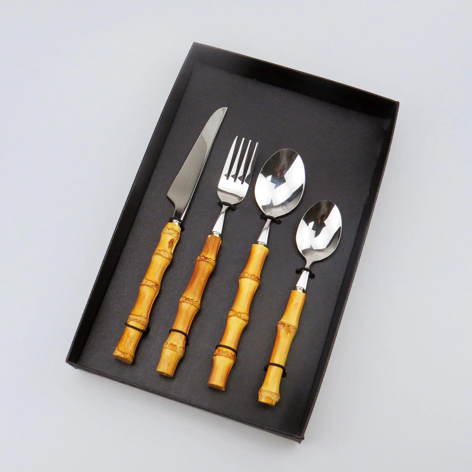 Premium Bamboo Handle Cutlery Fork Knife Spoon Set Dinnerware Utensils Gift BUT01 everythingbamboo