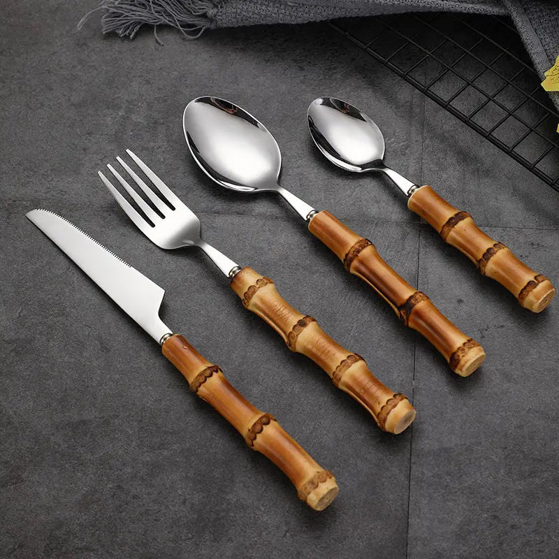 Premium Bamboo Handle Cutlery Fork Knife Spoon Set Dinnerware Utensils Gift BUT01 everythingbamboo