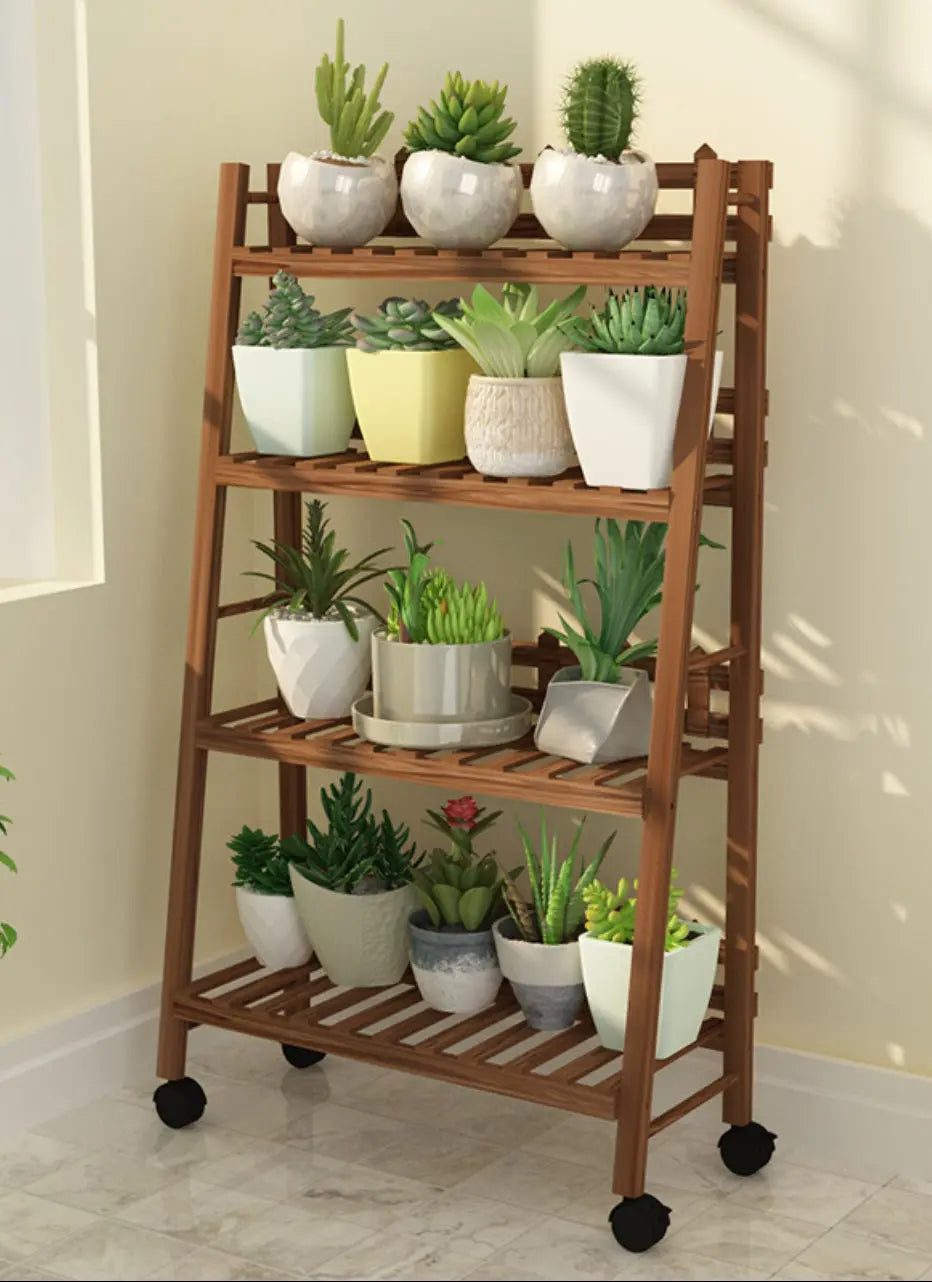 WOODEN SHELF PLANT STAND FOLDABLE MULTI TIERS INDOOR OUTDOOR GARDEN PLANTER everythingbamboo
