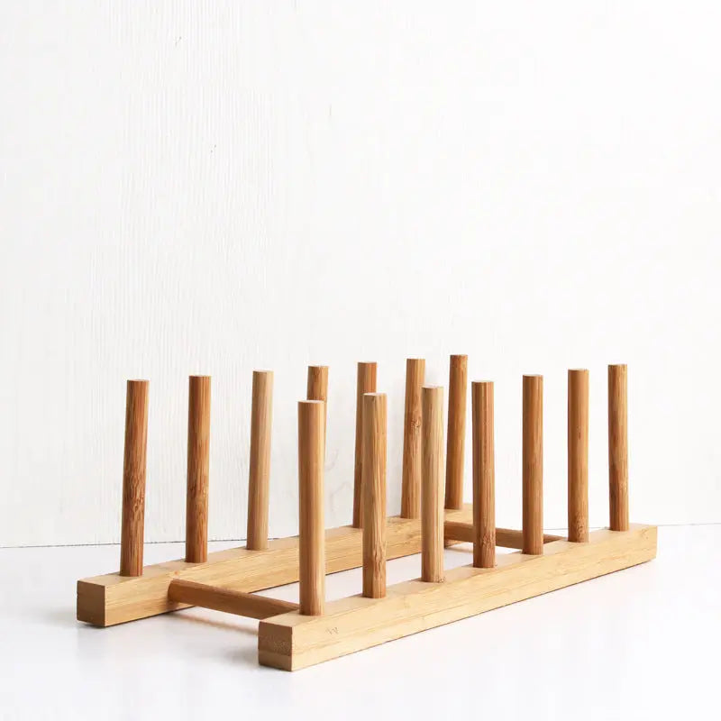 2 PCS Bamboo Wooden Plate Holder Dish Rack Drainer Drying Bowls Rack Stand BKW07 everythingbamboo