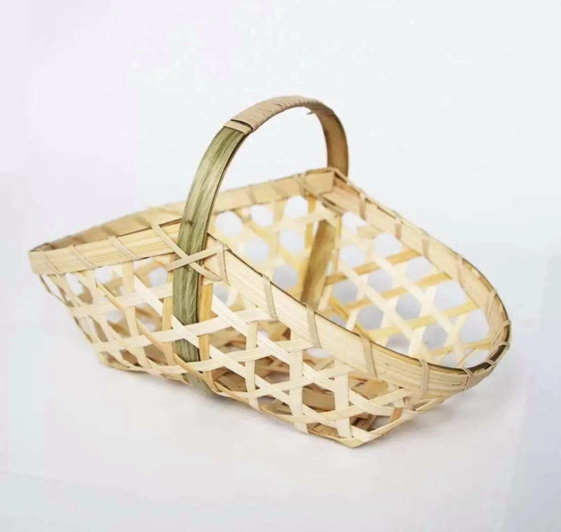 2 x Bamboo Handwoven Handmade Carrier Basket With Handle Artwork everythingbamboo