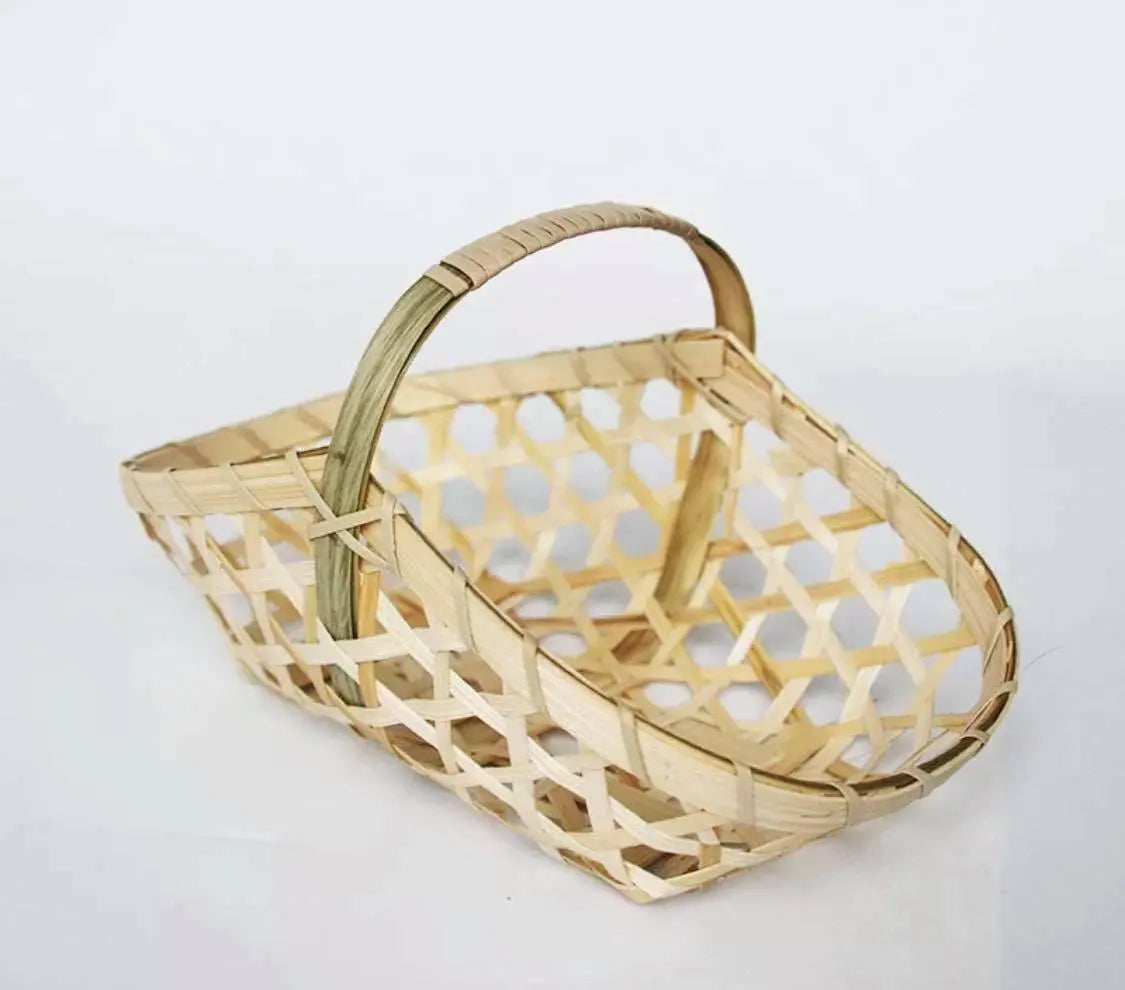 2 x Bamboo Handwoven Handmade Carrier Basket With Handle Artwork everythingbamboo