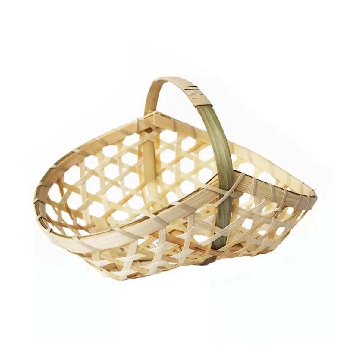 2 x Bamboo Handwoven Handmade Carrier Basket With Handle Artwork everythingbamboo