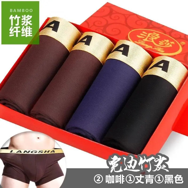 4 PCs Men's Underwear Shorts Boxer Bamboo Fiber Soft Comfort Multi-Color everythingbamboo