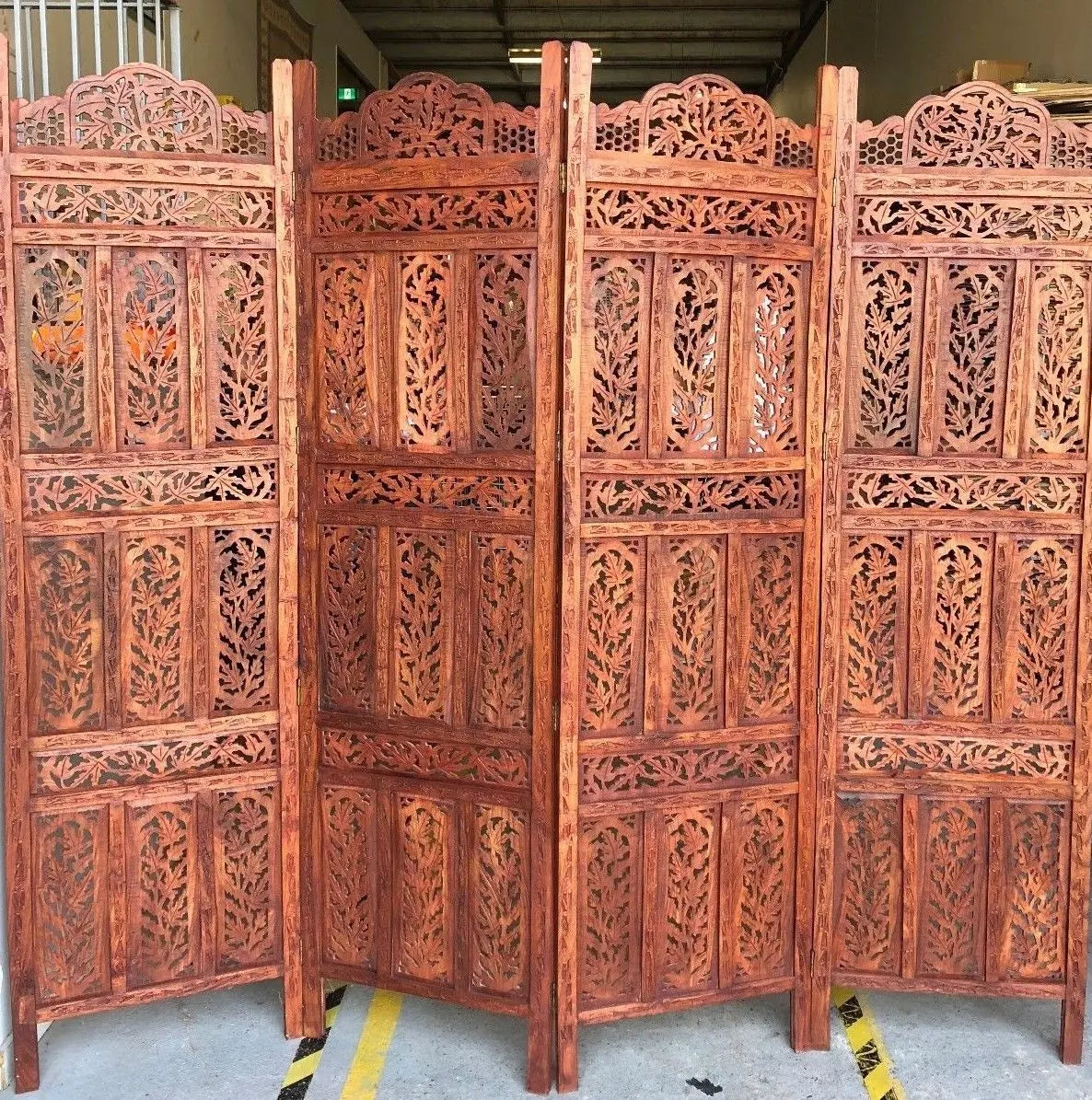 4 Panel Folding Screen Luxury Hardwood Hand-Carved Privacy Screen Room Divider everythingbamboo