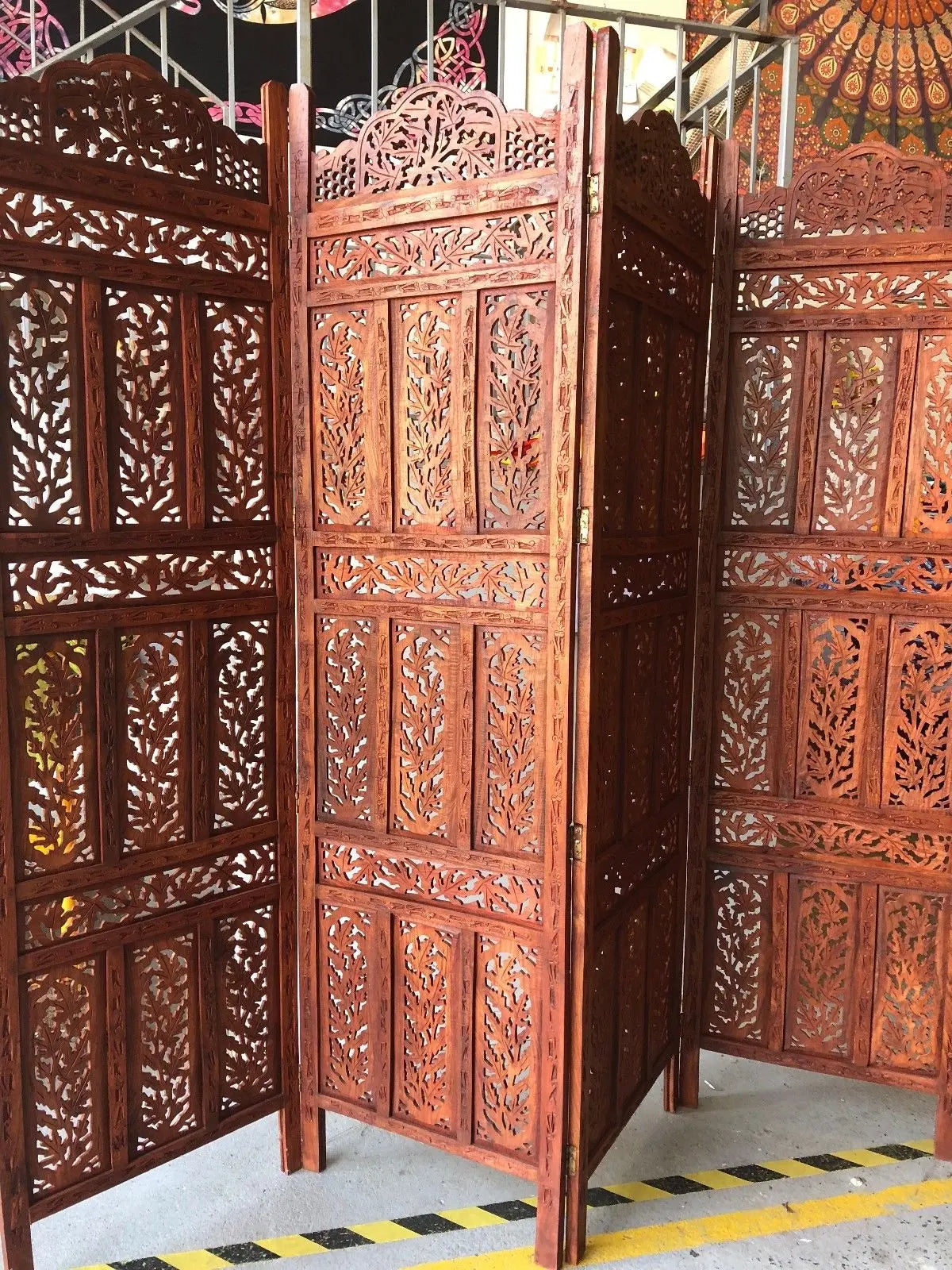 4 Panel Folding Screen Luxury Hardwood Hand-Carved Privacy Screen Room Divider everythingbamboo
