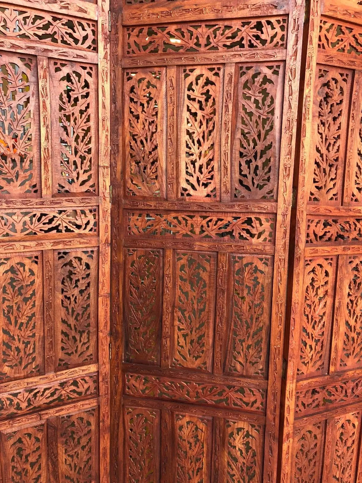 4 Panel Folding Screen Luxury Hardwood Hand-Carved Privacy Screen Room Divider everythingbamboo