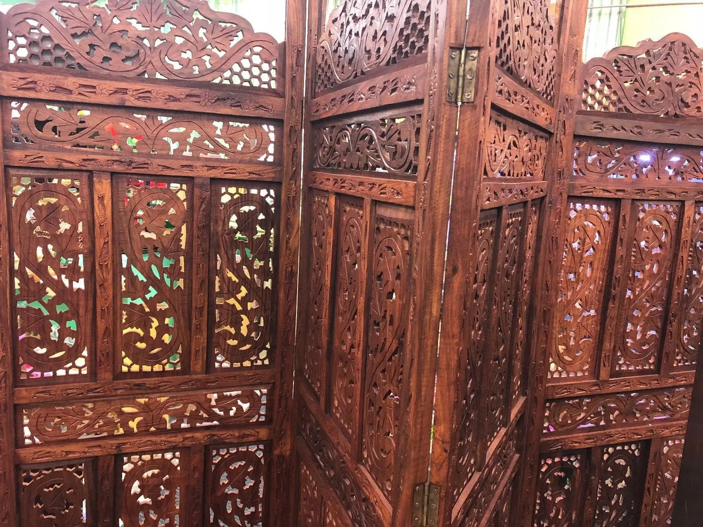 4 Panel Folding Screen Luxury Hardwood Hand-Carved Privacy Screen Room Divider everythingbamboo