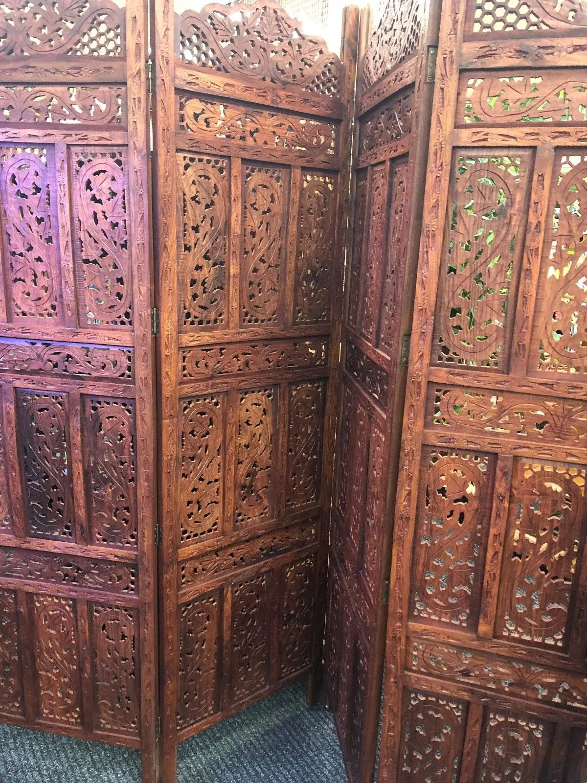 4 Panel Folding Screen Luxury Hardwood Hand-Carved Privacy Screen Room Divider everythingbamboo