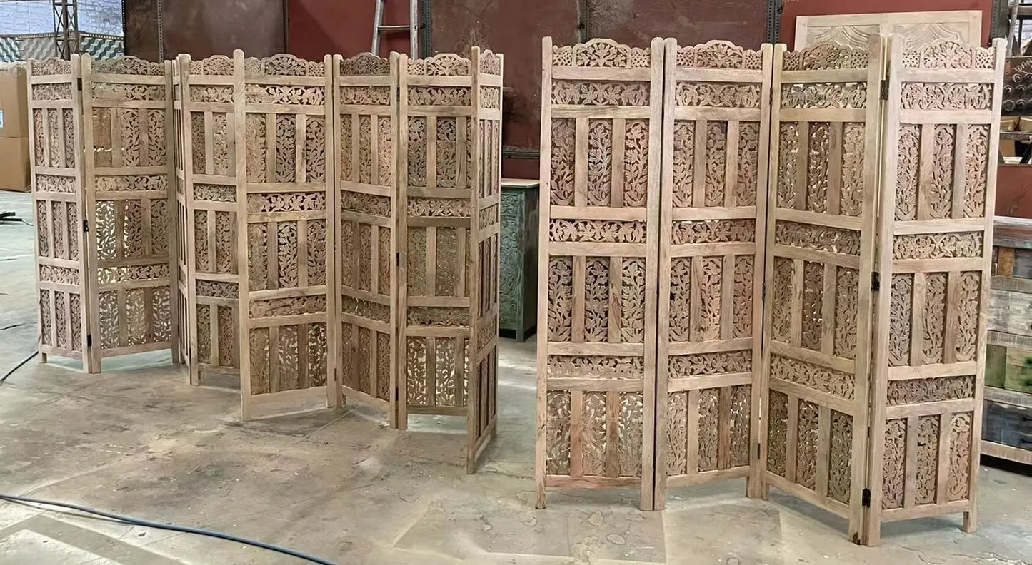 4 Panel Folding Screen Luxury Hardwood Hand-Carved Privacy Screen Room Divider everythingbamboo