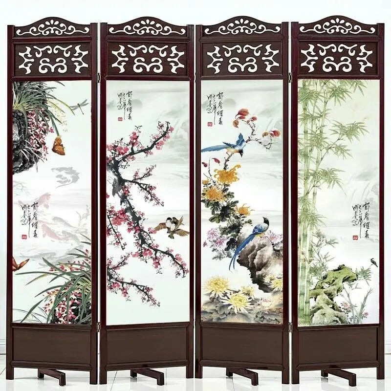 4 to 6 Leaf Folding Screen Both Side Hardwood Frame Privacy Screen Room Divider everythingbamboo