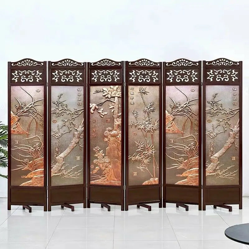 4 to 6 Leaf Folding Screen Both Side Hardwood Frame Privacy Screen Room Divider everythingbamboo