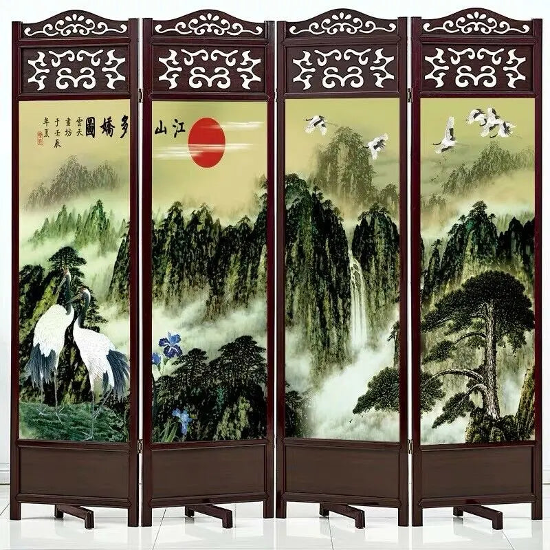 4 to 6 Leaf Folding Screen Both Side Hardwood Frame Privacy Screen Room Divider everythingbamboo