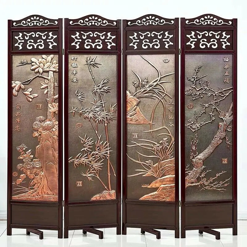 4 to 6 Leaf Folding Screen Both Side Hardwood Frame Privacy Screen Room Divider everythingbamboo