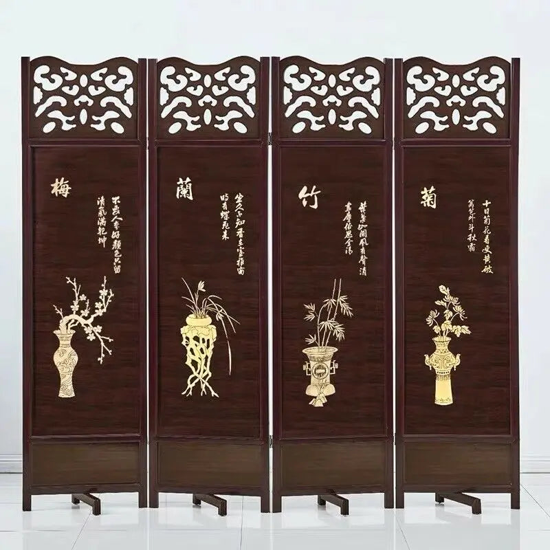 4 to 6 Leaf Folding Screen Both Side Hardwood Frame Privacy Screen Room Divider everythingbamboo