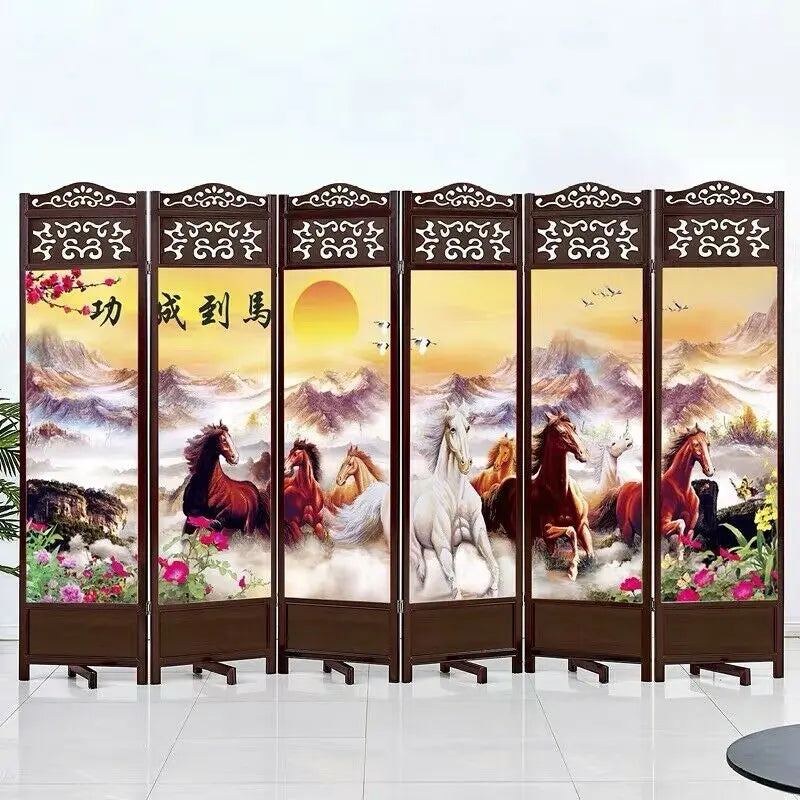 4 to 6 Leaf Folding Screen Both Side Hardwood Frame Privacy Screen Room Divider everythingbamboo