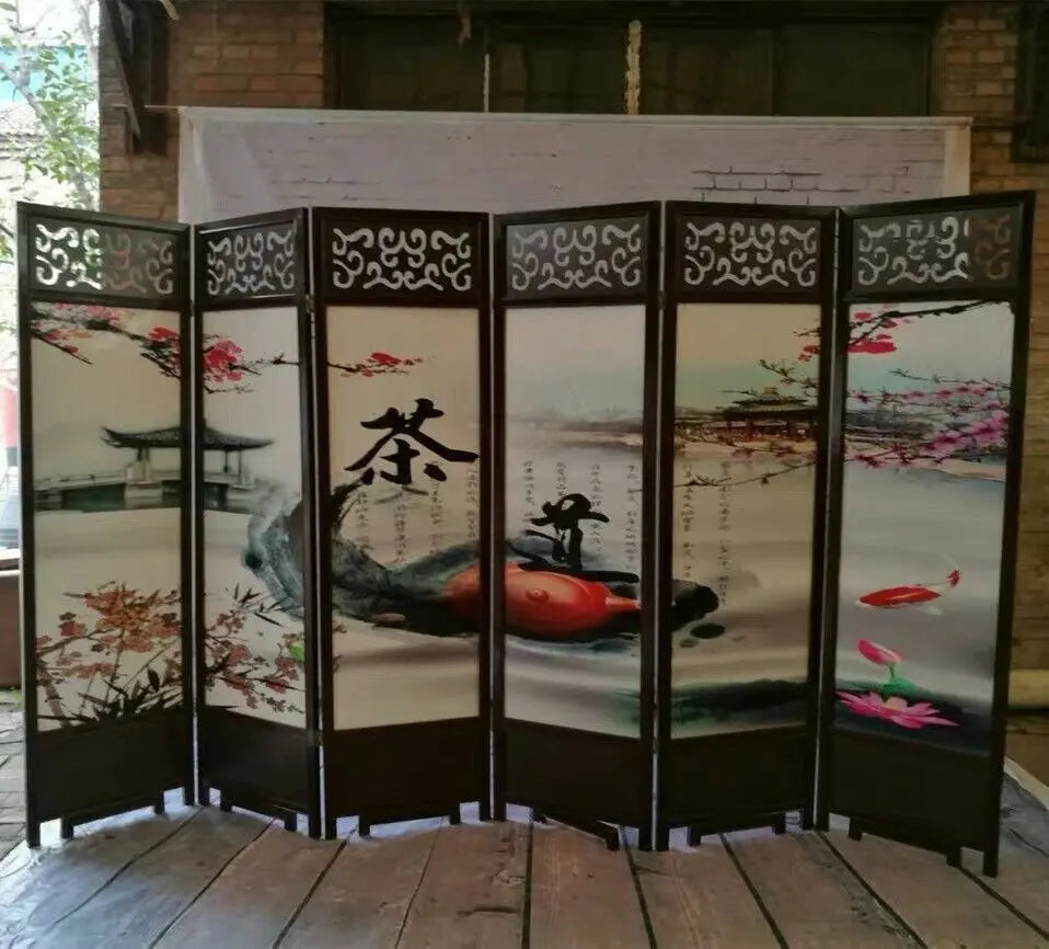 4 to 6 Leaf Folding Screen Both Side Hardwood Frame Privacy Screen Room Divider everythingbamboo