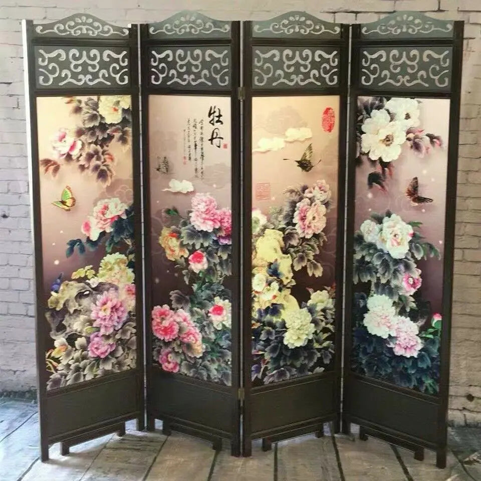 4 to 6 Leaf Folding Screen Both Side Hardwood Frame Privacy Screen Room Divider everythingbamboo