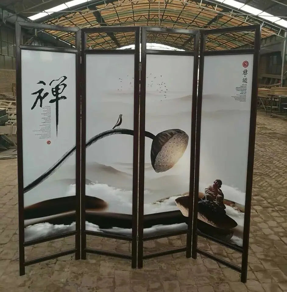 4 to 6 Leaf Folding Screen Both Side Hardwood Frame Privacy Screen Room Divider everythingbamboo