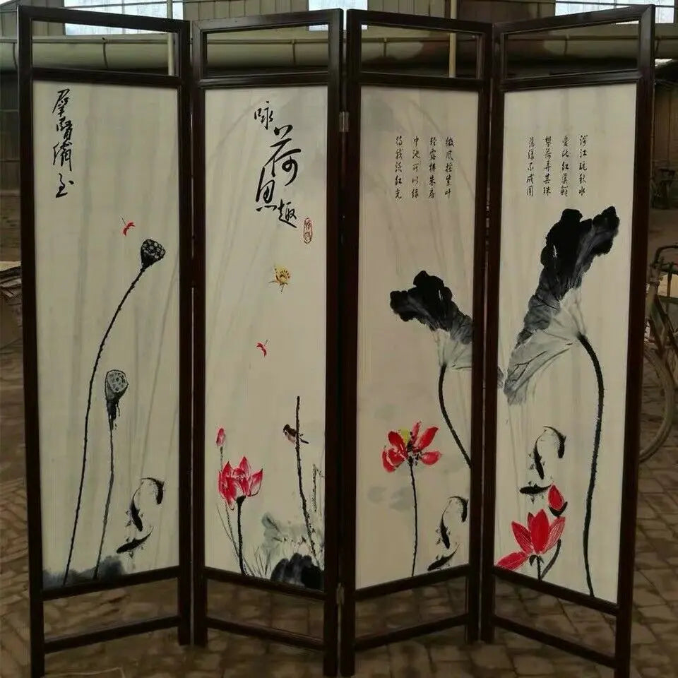 4 to 6 Leaf Folding Screen Both Side Hardwood Frame Privacy Screen Room Divider everythingbamboo
