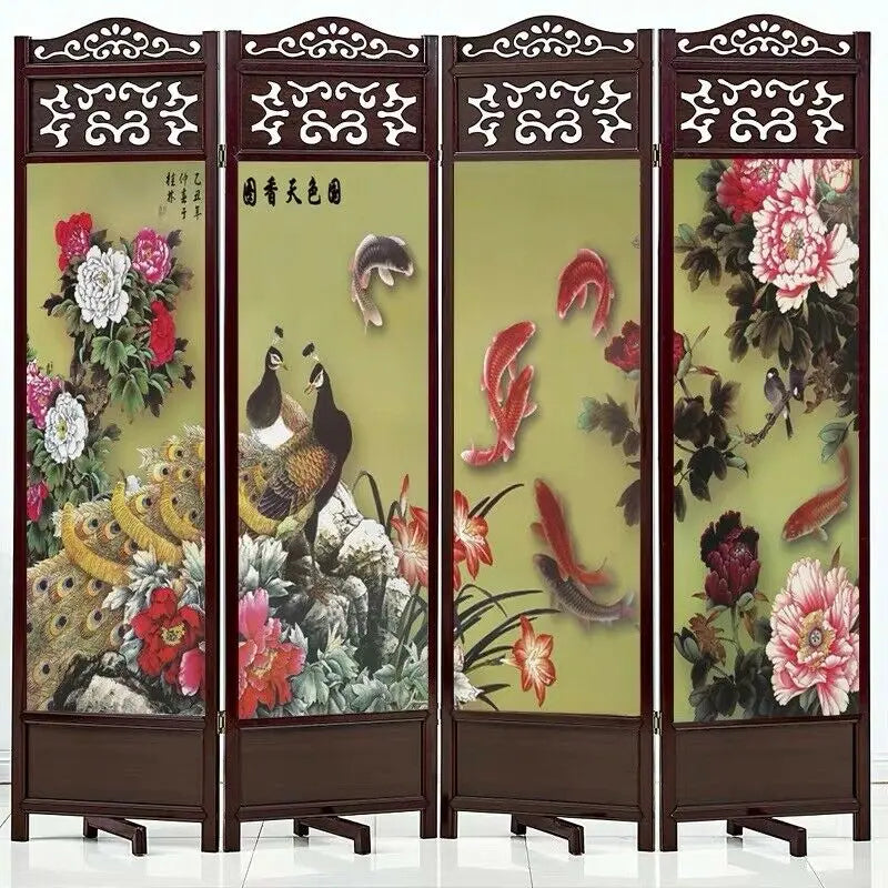 4 to 6 Leaf Folding Screen Both Side Hardwood Frame Privacy Screen Room Divider everythingbamboo