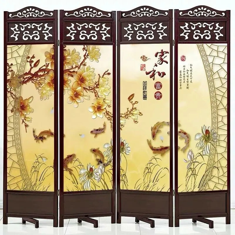 4 to 6 Leaf Folding Screen Both Side Hardwood Frame Privacy Screen Room Divider everythingbamboo