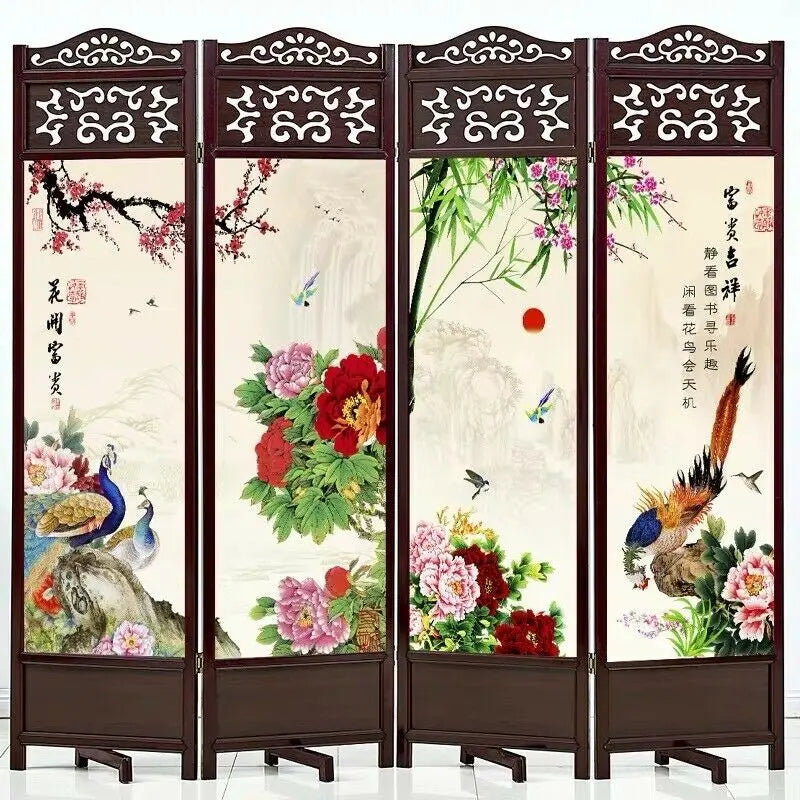4 to 6 Leaf Folding Screen Both Side Hardwood Frame Privacy Screen Room Divider everythingbamboo