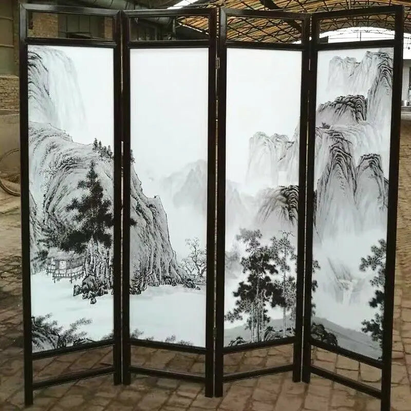 4 to 6 Leaf Folding Screen Both Side Hardwood Frame Privacy Screen Room Divider everythingbamboo