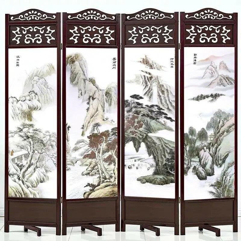 4 to 6 Leaf Folding Screen Both Side Hardwood Frame Privacy Screen Room Divider everythingbamboo