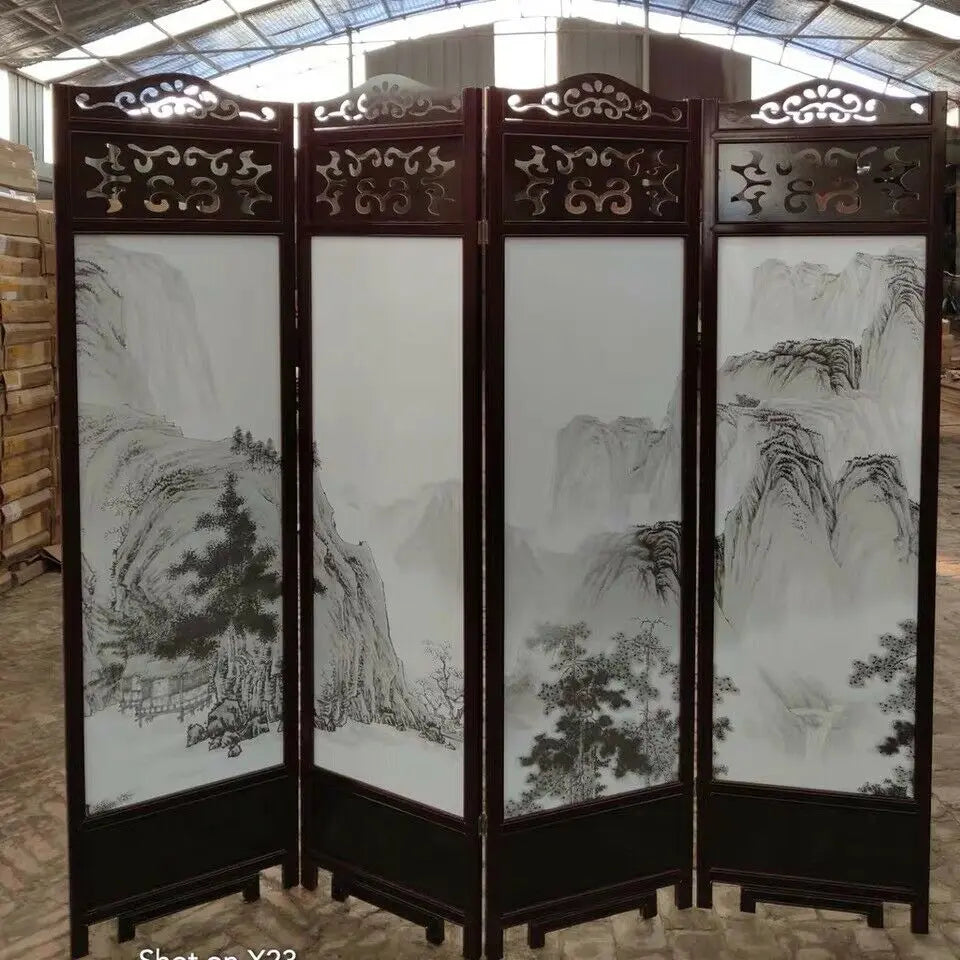 4 to 6 Leaf Folding Screen Both Side Hardwood Frame Privacy Screen Room Divider everythingbamboo