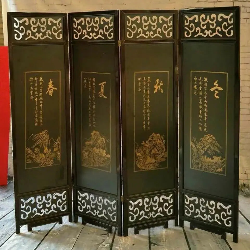 4 to 6 Leaf Folding Screen Both Side Hardwood Frame Privacy Screen Room Divider everythingbamboo