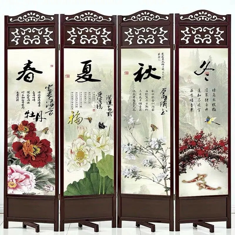 4 to 6 Leaf Folding Screen Both Side Hardwood Frame Privacy Screen Room Divider everythingbamboo