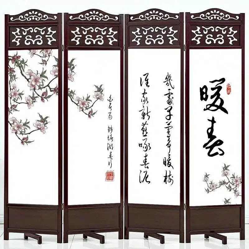 4 to 6 Leaf Folding Screen Both Side Hardwood Frame Privacy Screen Room Divider everythingbamboo