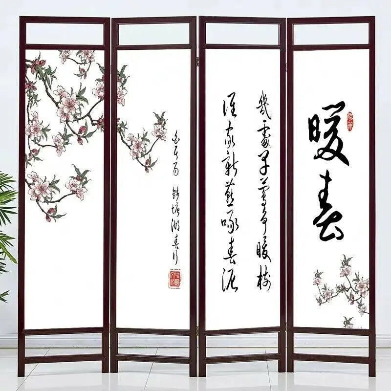 4 to 6 Leaf Folding Screen Both Side Hardwood Frame Privacy Screen Room Divider everythingbamboo