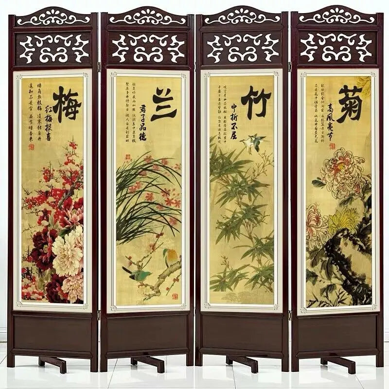 4 to 6 Leaf Folding Screen Both Side Hardwood Frame Privacy Screen Room Divider everythingbamboo