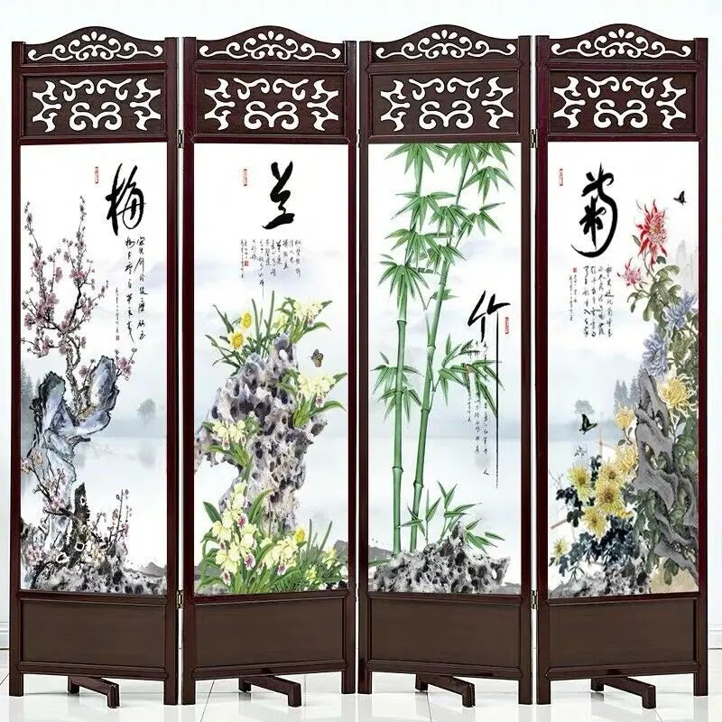 4 to 6 Leaf Folding Screen Both Side Hardwood Frame Privacy Screen Room Divider everythingbamboo
