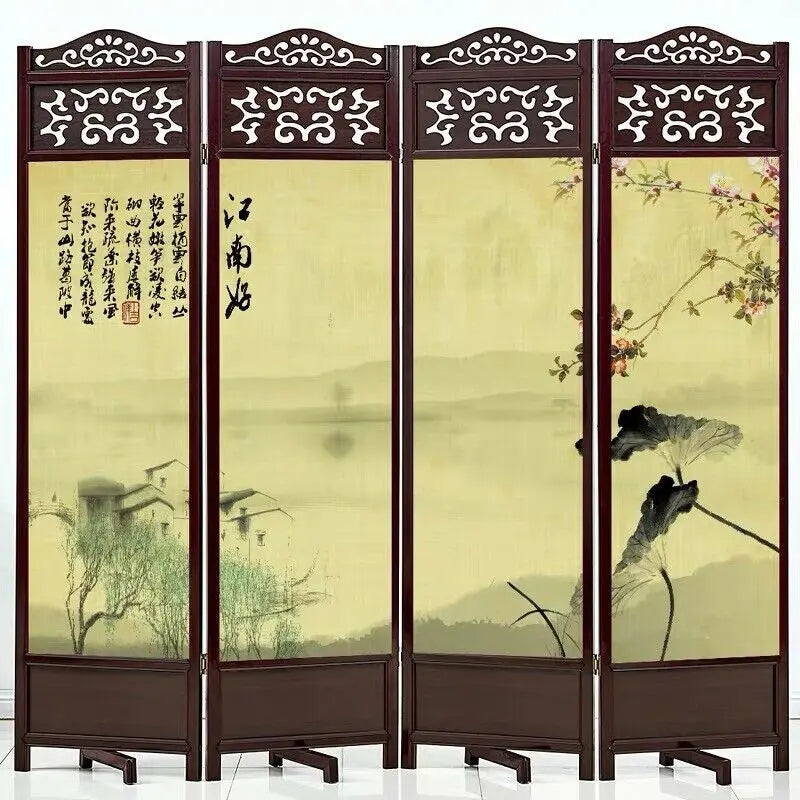 4 to 6 Leaf Folding Screen Both Side Hardwood Frame Privacy Screen Room Divider everythingbamboo