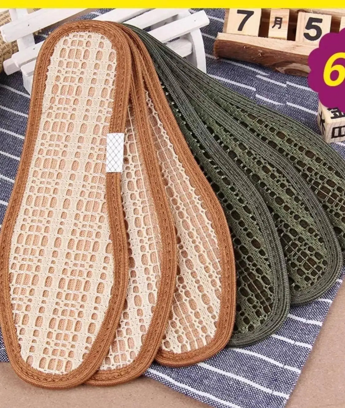 6 Pairs Bamboo Charcoal Fibre Flax Shoe Insole Comfort Dry Anti Odor everythingbamboo