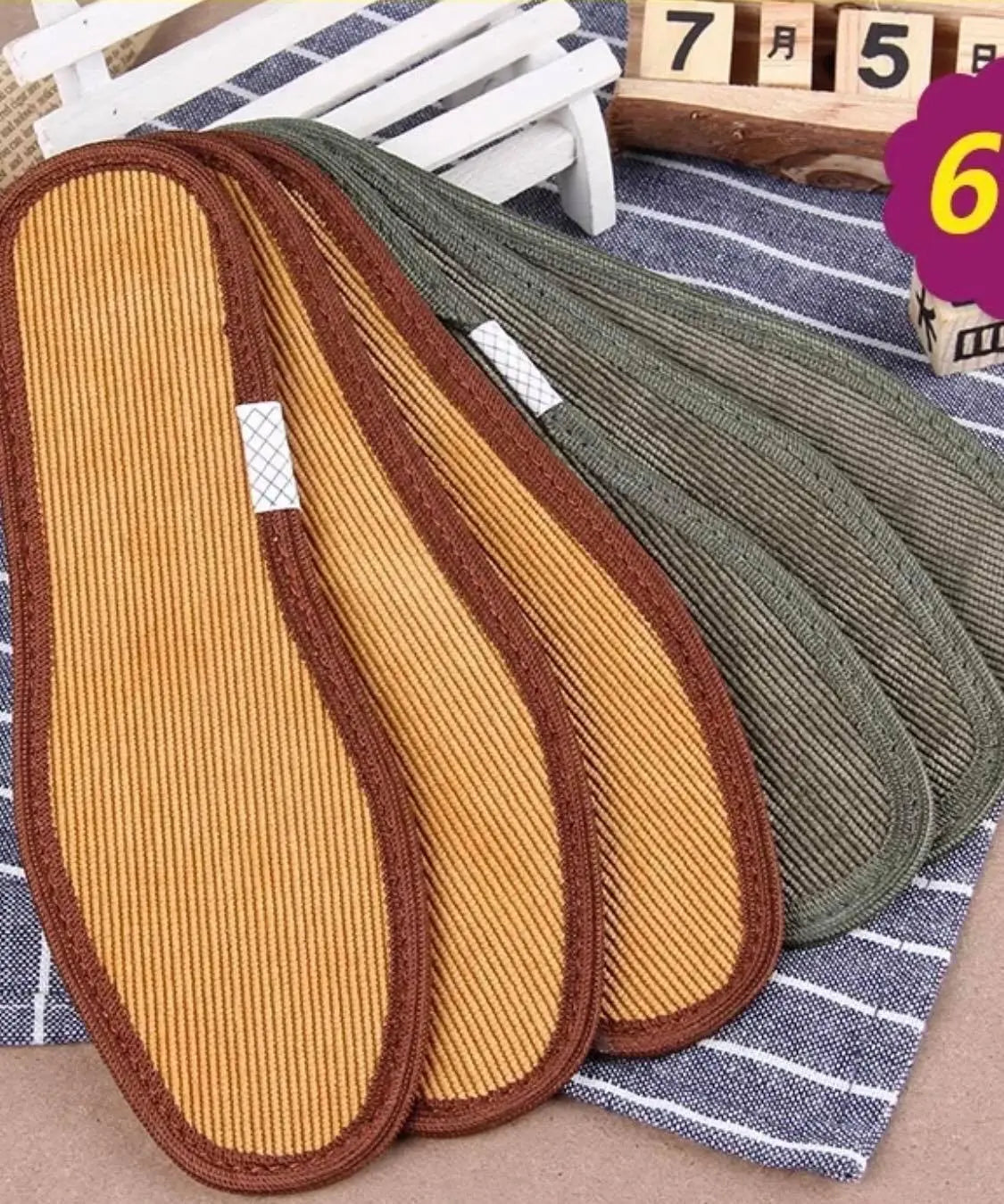 6 Pairs Bamboo Charcoal Fibre Flax Shoe Insole Comfort Dry Anti Odor everythingbamboo