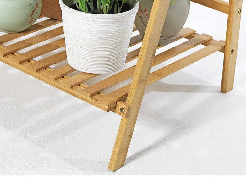 BAMBOO SHELF FOLDING 3 TIER LADDER BOOK PLANT STAND WITH HANGING BAR MULTI USE Unbranded