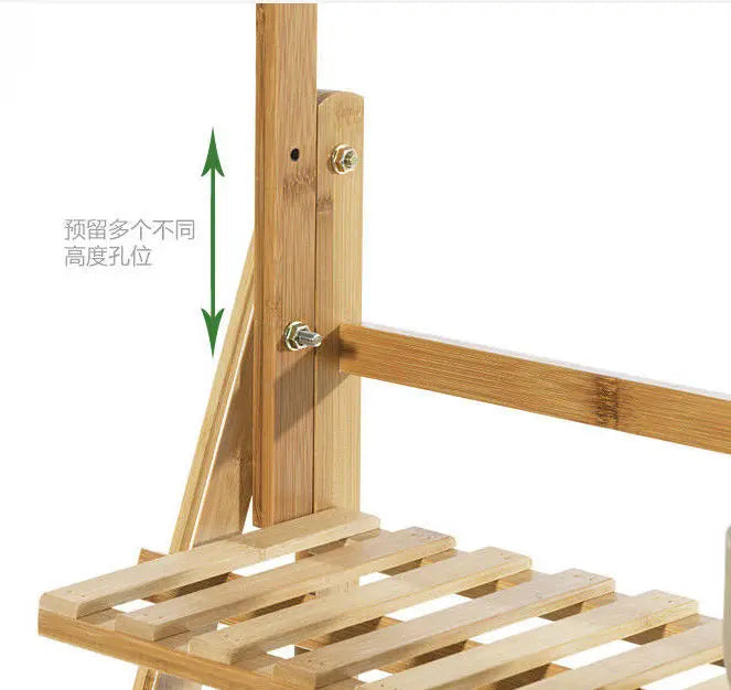 BAMBOO SHELF FOLDING 3 TIER LADDER BOOK PLANT STAND WITH HANGING BAR MULTI USE Unbranded