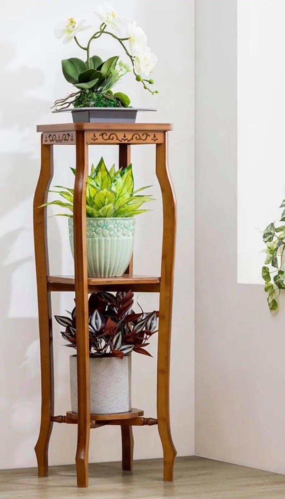 BAMBOO WOODEN PLANT STAND SHELF LADDER STORAGE ANTIQUE STYLE VINTAGE MULTI USE everythingbamboo