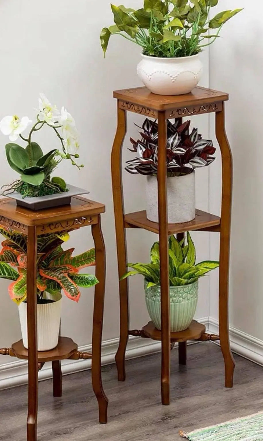 BAMBOO WOODEN PLANT STAND SHELF LADDER STORAGE ANTIQUE STYLE VINTAGE MULTI USE everythingbamboo