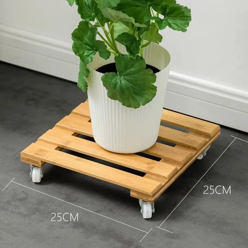 BAMBOO WOODEN PLANT STAND WITH WHEEL BASE EASY MOVE MULTI USE INDOOR OUTDOOR everythingbamboo