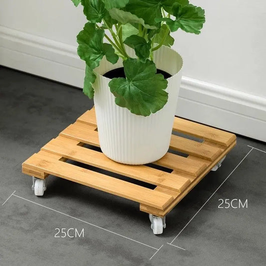 BAMBOO WOODEN PLANT STAND WITH WHEEL BASE EASY MOVE MULTI USE INDOOR OUTDOOR everythingbamboo